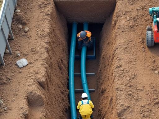 Excavation work for a sewer line replacement project.